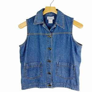 Vintage Bridgewater Denim Vest Blue Sleeveless Button Front 100% Cotton Small